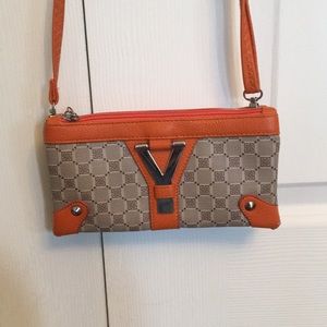 Guancun orange & brown patterned cross-body purse